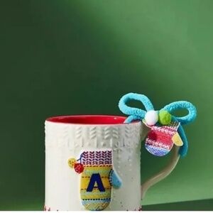 NWT Anthropologie Bundled Up Monogram Mug Letter A Christmas